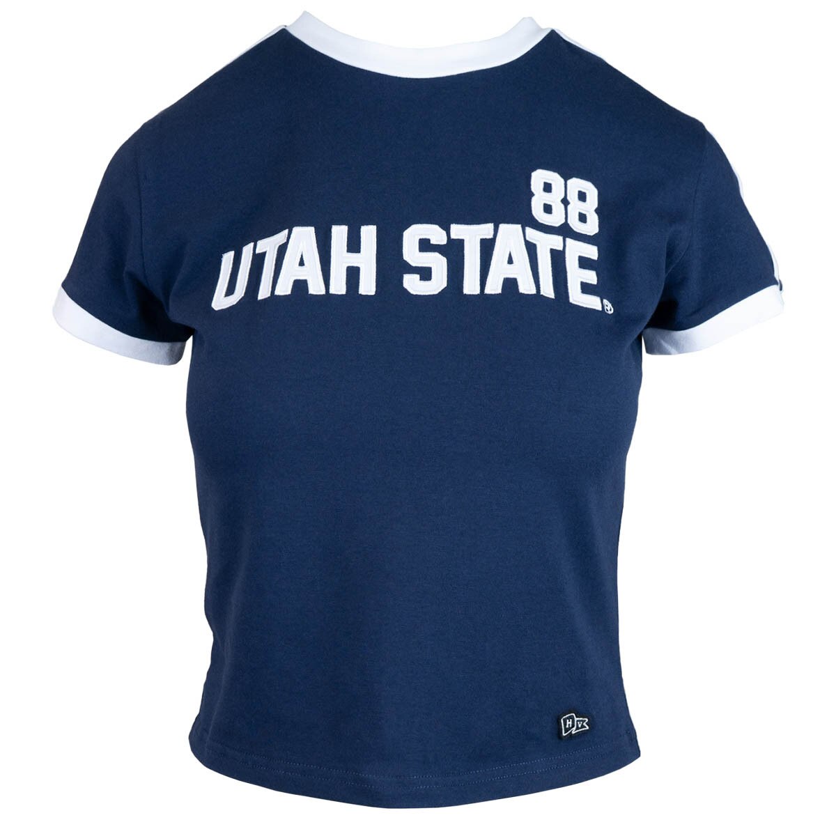 Women's utah state 88 cropped goalie navy baby t-shirt